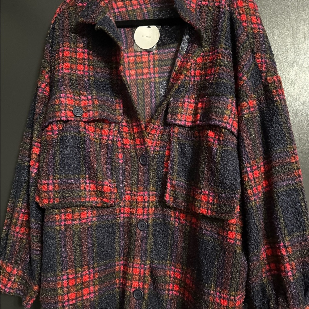 En Creme Multicolor Plaid Cardigan